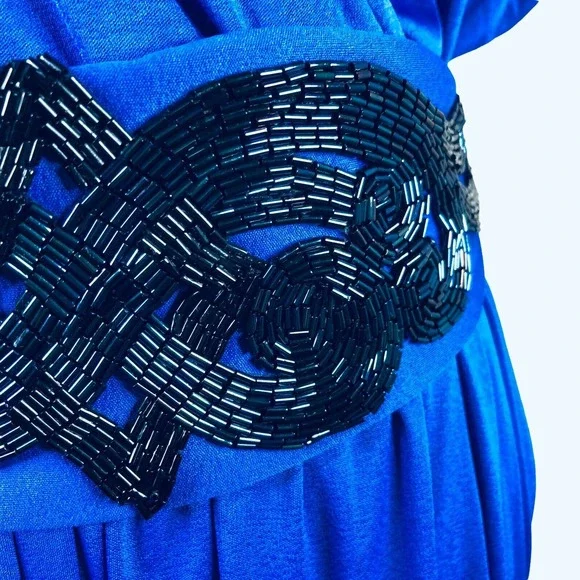 L Rothschild Vintage Jumpsuit Royal Blue Beaded Embellished Belted - Picture 7 of 11